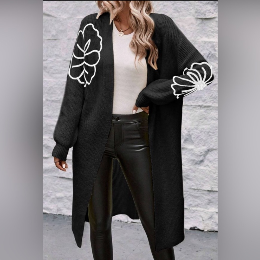 Black Floral Women's Sweater Cardigan